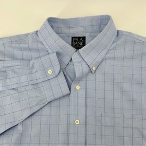 Jos. A. Banks Mens Blue Window Pane Check LS Button Down Shirt Size 18-35